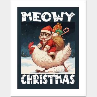 Meowy Christmas - 2, Funny Cute Cat on a Chicken Posters and Art